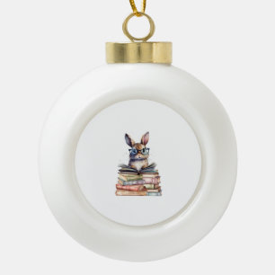 Niedlicher Leserhase mit Brillenbüchern Buchwurm R Keramik Kugel-Ornament