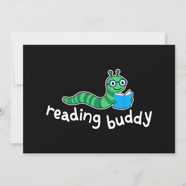 Niedlicher Lesewurm mit Buch Einladung (Vorderseite)