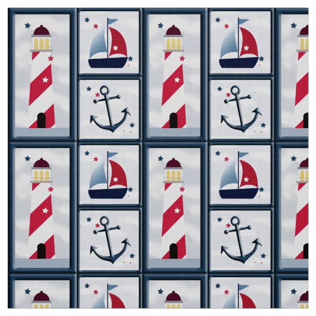 Niedlicher Leuchtturm Anchor Stoff (Muster)