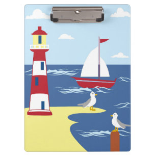 Niedlicher Leuchtturm und Küstenkunst Klemmbrett
