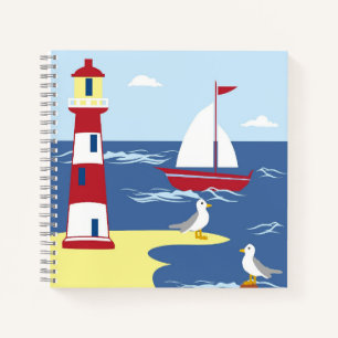 Niedlicher Leuchtturm und Küstenkunst Notizbuch