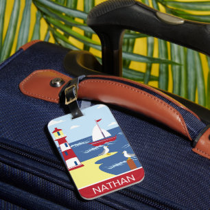 Niedlicher Leuchtturm und Küstenlinie Personalisie Gepäckanhänger