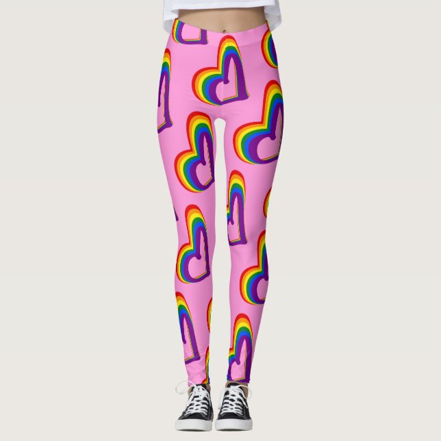 Niedlicher LGBT Regenbogen-Flaggen-Herz-Muster-Gay Leggings (Vorderseite)