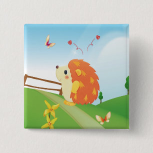 Niedlicher Liebe-Igel mit Schmetterlings-sonnigem Button