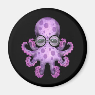 Niedlicher Lila Babytopus mit schwarzer Brille Magnet