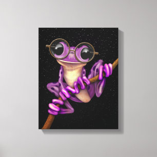 Niedlicher Lila Baumfrosch mit Brille mit Sternen Leinwanddruck