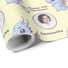 Niedlicher Lila Blue Chibi Dragon - Benutzerdefini Geschenkpapier