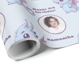 Niedlicher Lila Blue Chibi Dragon - Benutzerdefini Geschenkpapier