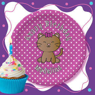 Niedlicher Lila Cat Cartoon Sweet Kid's Geburtstag Pappteller