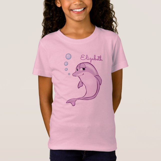 Niedlicher lila Delphin personalisiert T-Shirt (Vorderseite)