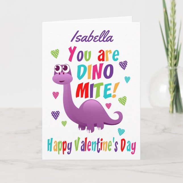 Niedlicher Lila Dinosaurier Dinomite Valentinstag Karte (Vorderseite)