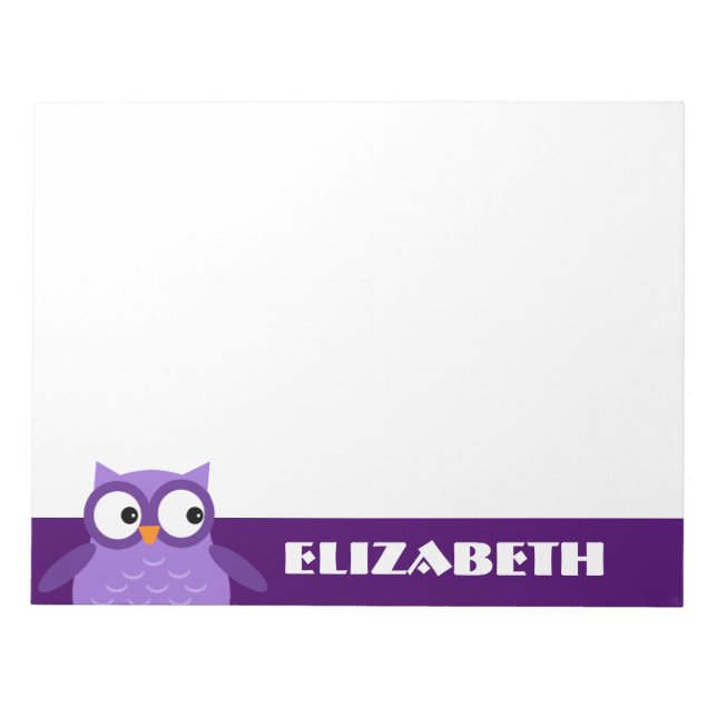Niedlicher Lila Eule-Individuelle Name für ihren A Notizblock (Vorderseite)