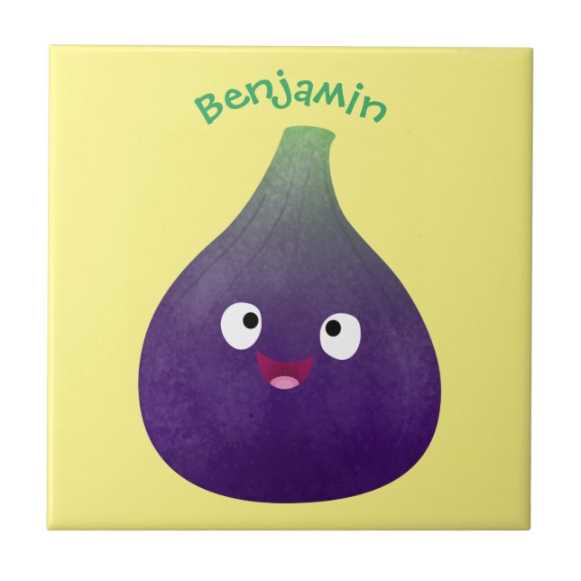 Niedlicher, lila Feigenfrucht-Cartoon Fliese (Vorderseite)