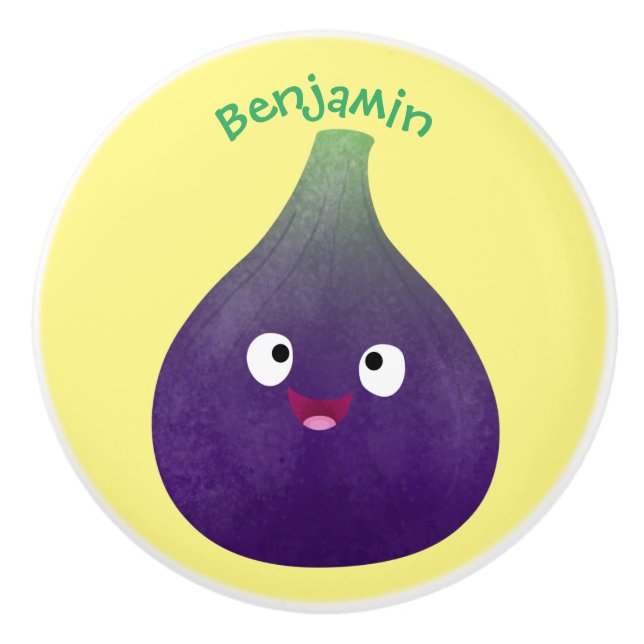 Niedlicher, lila Feigenfrucht-Cartoon Keramikknauf (Vorderseite)