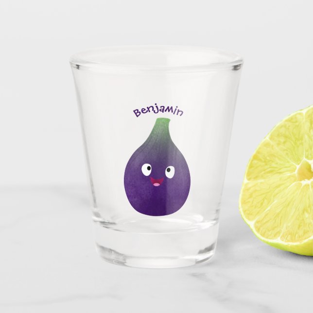 Niedlicher, lila Feigenfrucht-Cartoon Schnapsglas (Vorderseite)