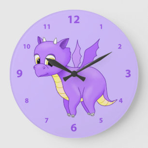 Niedlicher Lila Flying Baby Dragon Große Wanduhr