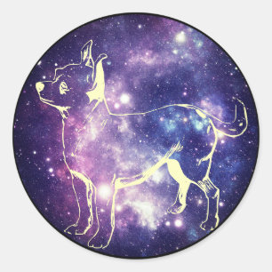 Niedlicher Lila Galaxy Chihuahua Space Star Hund Runder Aufkleber