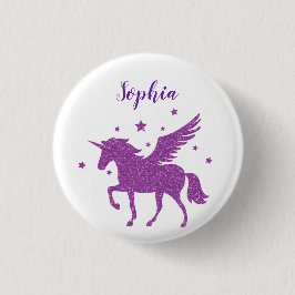 Niedlicher Lila Glitzer Personalisiert Einhorn Button