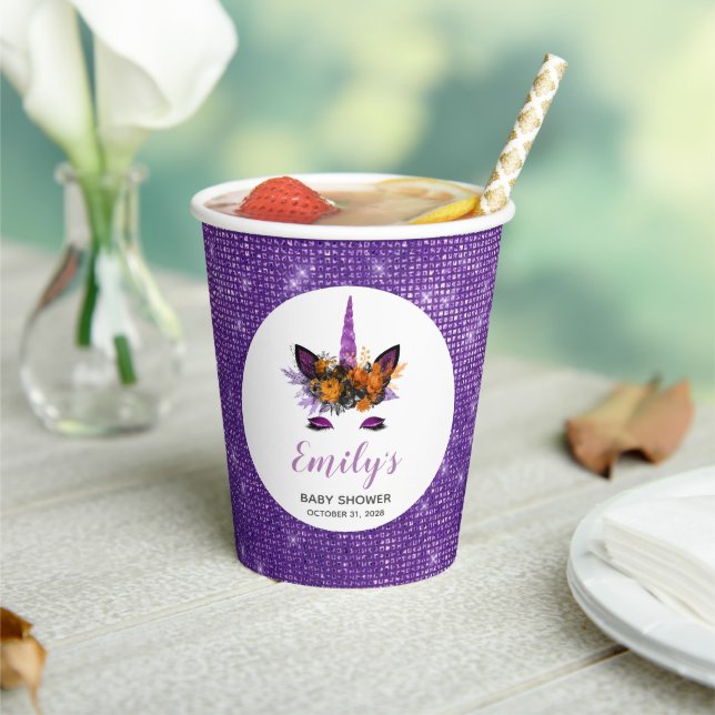 Niedlicher Lila Glitzer Unicorn Girls Fall Kinderd Pappbecher (In Situ)