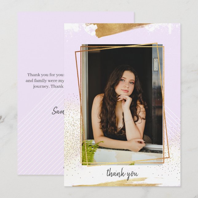 Niedlicher Lila & Gold Gerahmter Abschluss Vielen  Einladung (Vorne/Hinten)