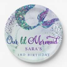 Niedlicher Lila Grüner Glitzer Mermaid Birthday