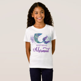 Niedlicher Lila Grüner Glitzer Mermaid Birthday T-Shirt