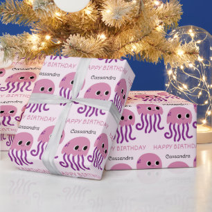 Niedlicher Lila Jelly Fish Name Kindergeburtstag Geschenkpapier