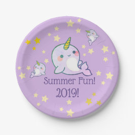 Niedlicher lila Narwhal Stern-Sommer-Spaß Pappteller