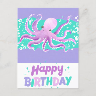 Niedlicher Lila Oktopus Hellblume Geburtstag Postkarte