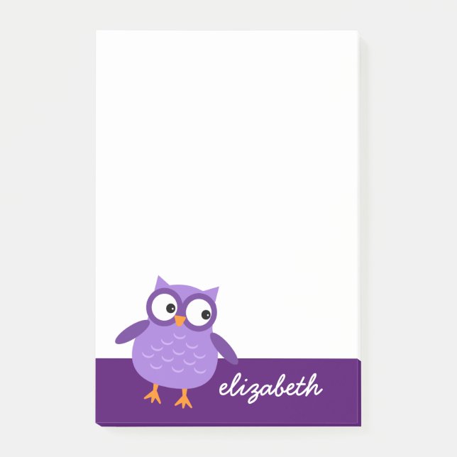 Niedlicher Lila Owl Individuelle Name für ihre A37 Post-it Klebezettel (Vorderseite)