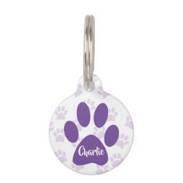 Niedlicher Lila Paw-Ausdruck Personalisierter Pet- Haustiermarke