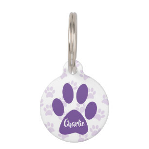 Niedlicher Lila Paw-Ausdruck Personalisierter Pet- Haustiermarke