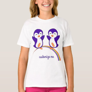 Niedlicher Lila Penguin bei Rainbow Custom Kids T-Shirt