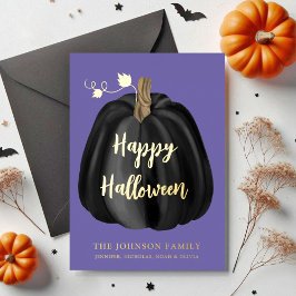 Niedlicher Lila Pumpkin glücklich Halloween Gold Folien Feiertagskarte