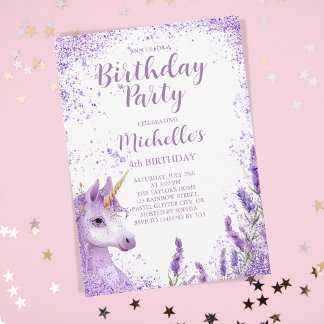 Niedlicher Lila Regenbogen-Glitzer Einladung