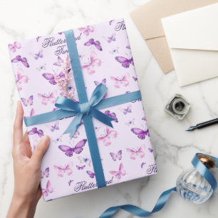 Niedlicher Lila Rosa Schmetterling-Kindergeburtsta Geschenkpapier