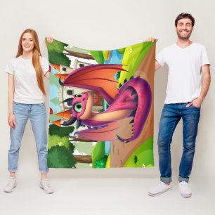 Niedlicher lila/roter Cartoon Fleecedecke