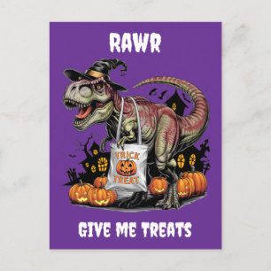 niedlicher lila Trex mit Hexen personalisiert Postkarte