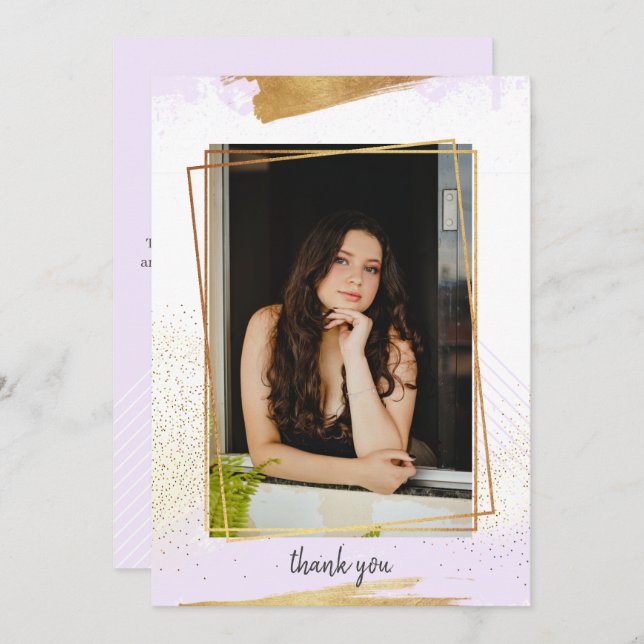 Niedlicher Lila und Gold Gerahmter Abschluss Viele Einladung (Vorne/Hinten)