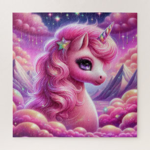 Niedlicher lila und rosa Glitzer hell einhorn Puzzle