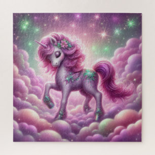 Niedlicher lila und rosa Glitzer hell einhorn Puzzle