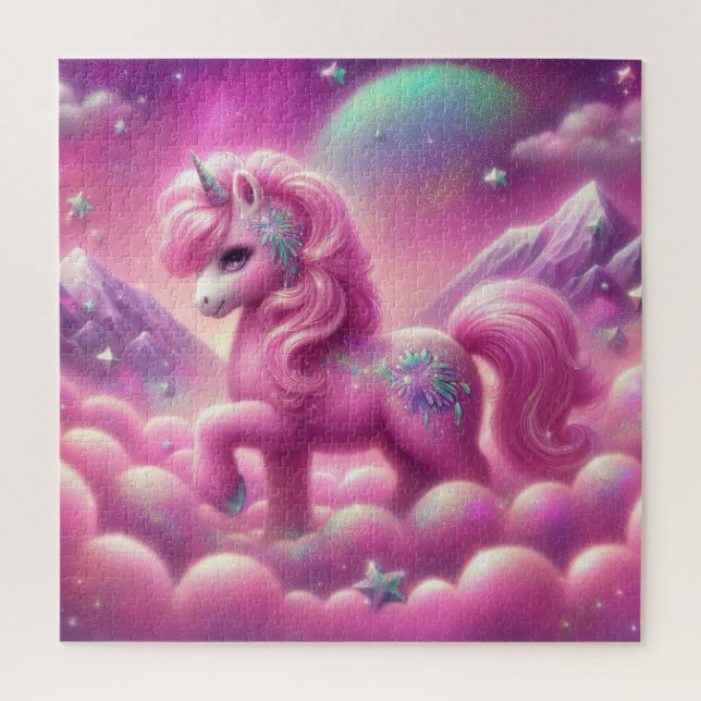 Niedlicher lila und rosa Glitzer hell einhorn Puzzle (Vertikal)