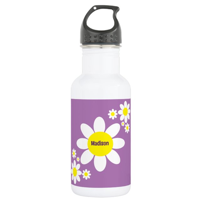 Niedlicher Lila und weißer Individuelle Name Edelstahlflasche (Vorderseite)