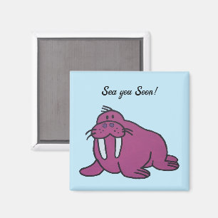 Niedlicher Lila Walrus Cartoon, freundliche Ozeann Magnet