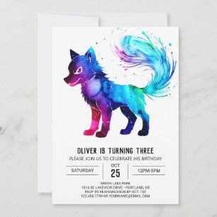Niedlicher Lila Wolf Digital Boy Geburtstag Einladung