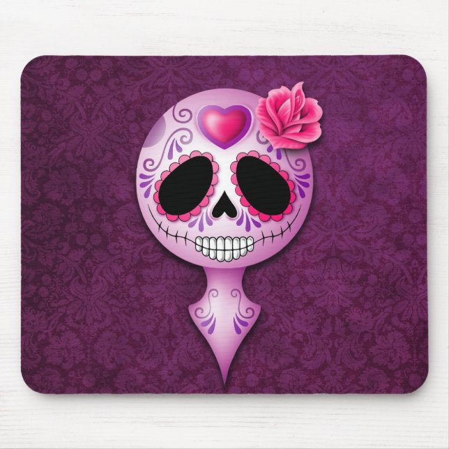 Niedlicher lila Zuckerschädel Mousepad (Vorne)