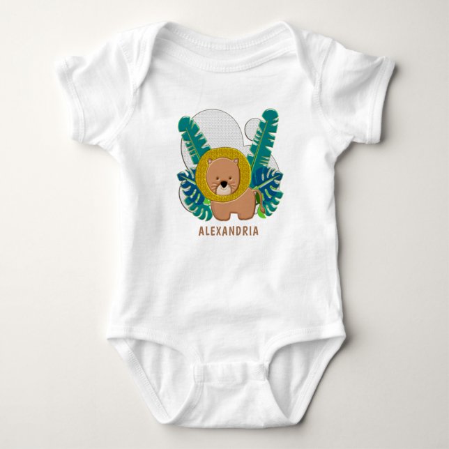 Niedlicher Lion Animal Jungle Safari Zoo Personali Baby Strampler (Vorderseite)