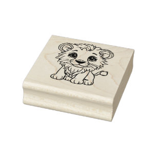 Niedlicher Lion Cub Kontur Cartoon Zeichnend Gummistempel