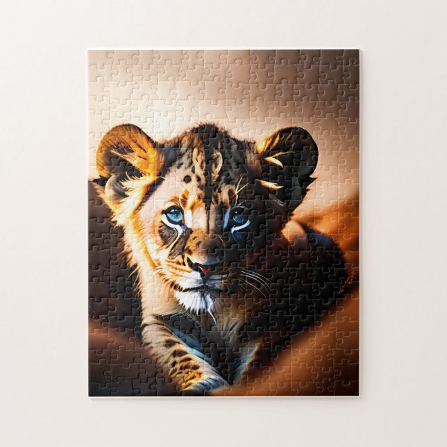 Niedlicher Lion Cub mit blauen Augen Puzzle (Vertikal)