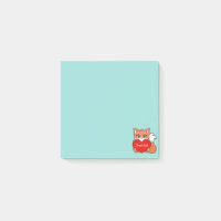 Niedlicher Little Fox auf hellblauen Post-it-Notiz